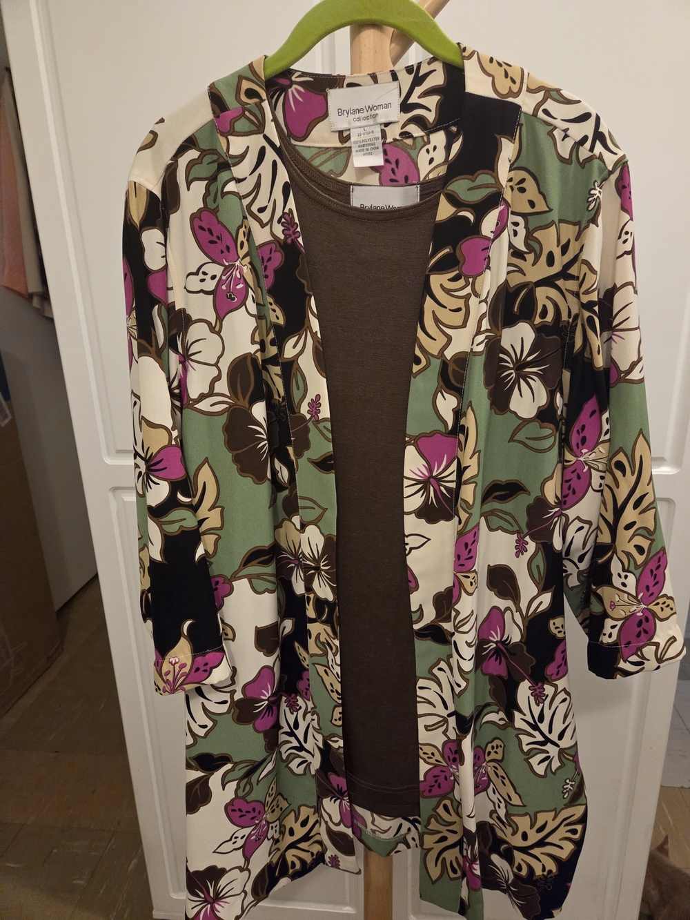 Lane Bryant Floral Open-Front Cardigan in Olive, Cream & Pink Includes Tank Top.